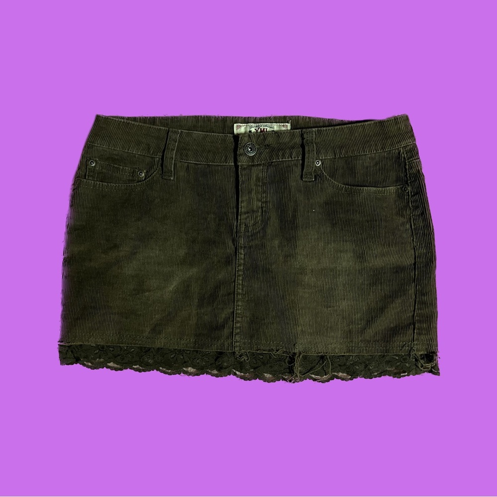 Y2K brown lace trimmed mini skirt